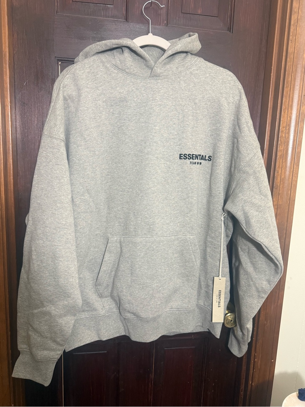 NWT Essentials Heathered Gray Hoodie Sweatshirt - Casual Pullover Size Medium